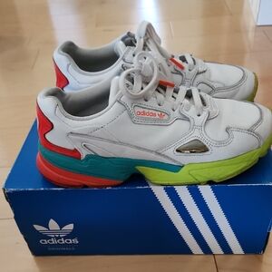 Adidas Women's Sneakers - White with Neon Red and Green Highlights